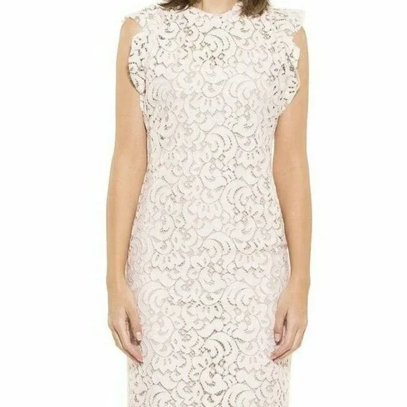 alexia admor lace sheath dress Alexia Admor Size 4 Womens Dress White Nude Lace One Shoulder Sheath $199 NWT